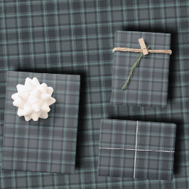 Moody Dark Charcoal Grey and Teal Tartan Plaid