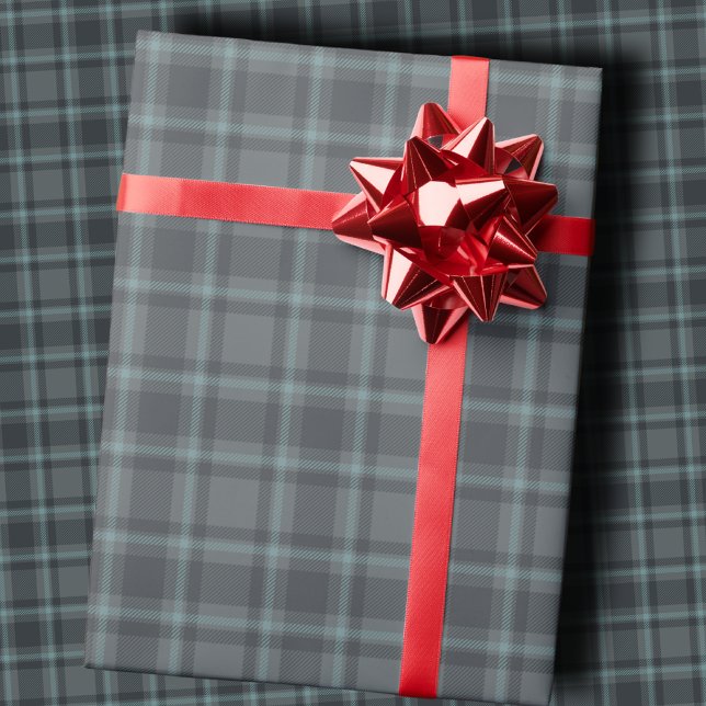 Moody Dark Charcoal Grey and Teal Tartan Plaid Presentpapper (Skapare uppladdad)