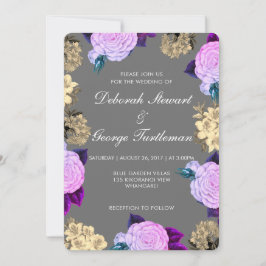 Moody Dark Gray Violet Floral Boho Charcoal Inbjudningar