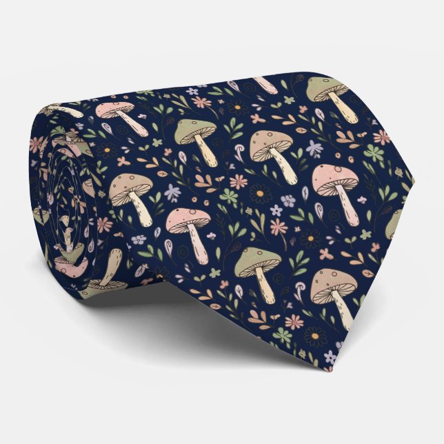 Moody Dark Navy Fungi | Formell Bröllopsherrar Slips (Rullad)