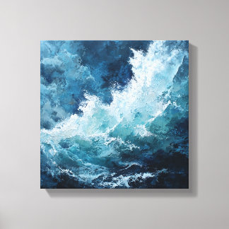 Moody Deep Blue Sea | Expressionist Impasto Wave Canvastryck