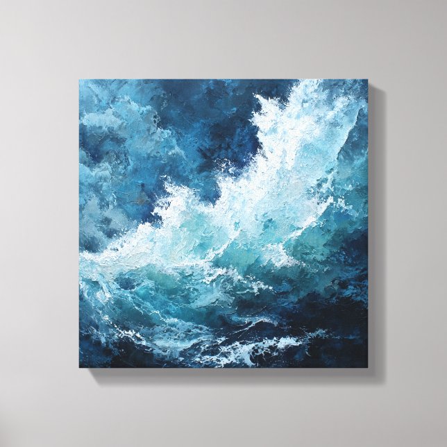 Moody Deep Blue Sea | Expressionist Impasto Wave  Canvastryck (Framsida)
