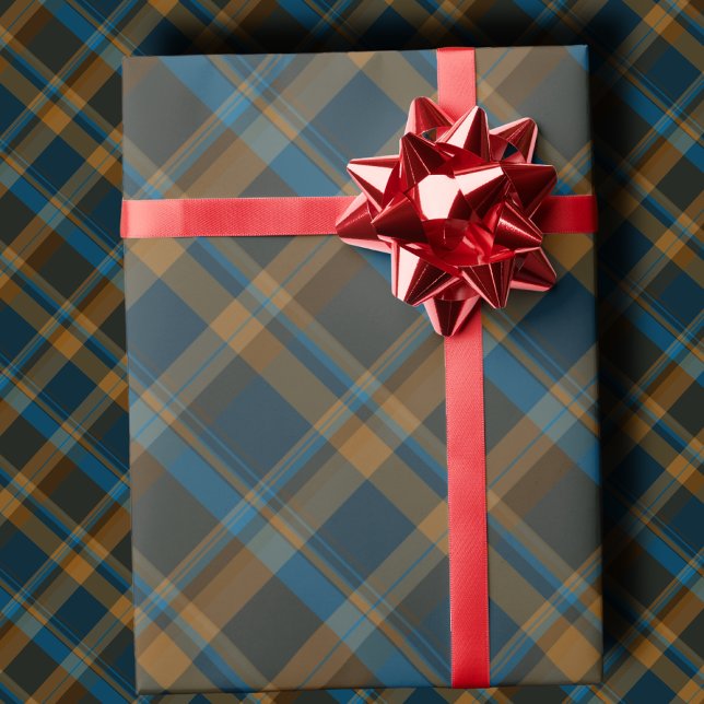 Moody Diagonal Navy, Brown and Copper Tartan Plaid Presentpapper (Skapare uppladdad)