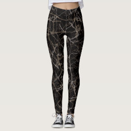 Moody Elegant Black Marble & Stone Texture Leggings