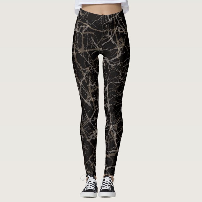 Moody Elegant Black Marble & Stone Texture  Leggings (Framsida)