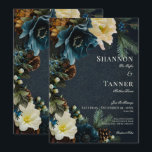 Moody Elegant Vinter Blue Blommigt Gräs Bröllop Inbjudningar<br><div class="desc">Fånga magin i ett vinterland med denna fantastiska inbjudan. Den ömtåliga sprejen av vitt och djupt blåa blommor, försedd med enbär gräs, bär och pinekoner, framkallar en känsla av festiv cheer och vintern elegans. Den djupa blå bakgrunden, som dammsugs med känsligt vitt snö, skapar en verkligt magisk atmosfär. Den här...</div>