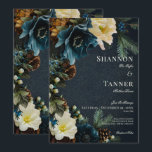 Moody Elegant Vinter Blue Blommigt Gräs Bröllop Inbjudningar<br><div class="desc">Fånga magin i ett vinterland med denna fantastiska inbjudan. Den ömtåliga sprejen av vitt och djupt blåa blommor, försedd med enbär gräs, bär och pinekoner, framkallar en känsla av festiv cheer och vintern elegans. Den djupa blå bakgrunden, som dammsugs med känsligt vitt snö, skapar en verkligt magisk atmosfär. Den här...</div>