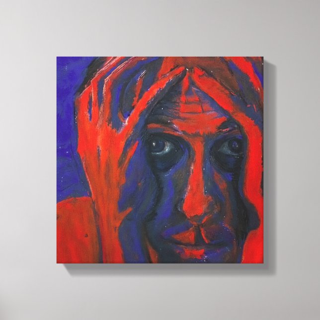 Moody Expressionist Portrait Red and Blue Emotiona Canvastryck (Framsida)