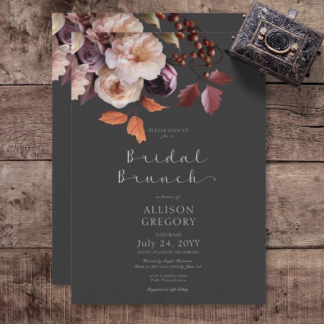 Moody Fall Burgundy & Cream Peonies Möhippa Brunch Inbjudningar (Moody Fall Burgundy & Cream Peonies Bridal Brunch Invitation)