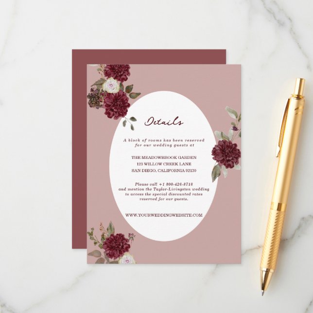 Moody Floral Autumn Wedding Details Card Tilläggskort (Fram/Back In Situ)