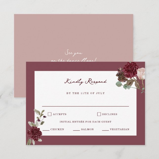 Moody Floral Fine Art Wedding RSVP Card Tilläggskort (Fram/baksida)