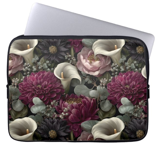 Moody Floral Pattern with Dahlias and Calla Lilies Laptop Fodral (Framsidan)