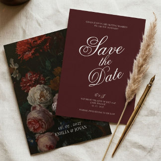 Moody Floral Spara datum-kort Burgundy Tack Kort