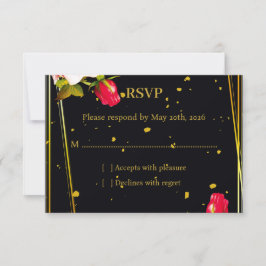 Moody Floral Svart och Guld Bröllop RSVP Svar