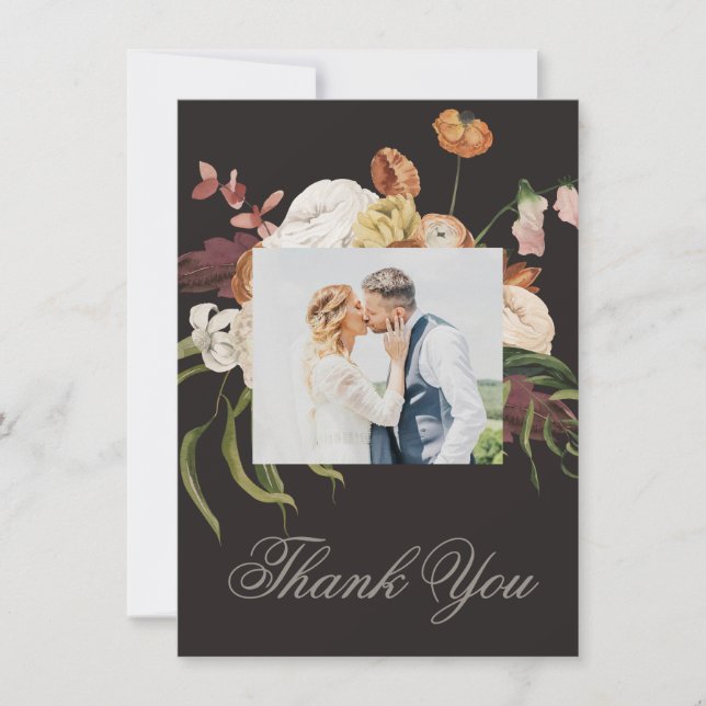 Moody Floral Wedding Thank You Card Tack Kort (Framsida)