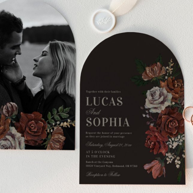 Moody Florals Arch Wedding Invitation Inbjudningar (Skapare uppladdad)