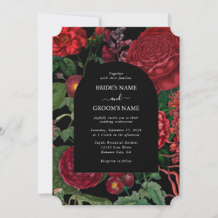 Moody Florals Svart Båg Burgunderröd Bröllop Inbjudningar