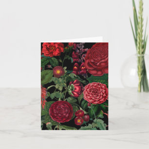 Moody Florals Svart & Burgunderröd Vintage Monogra Kort