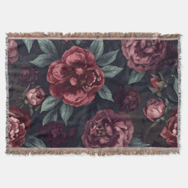Moody Florals Watercolor Mörkröd Mönster Filt