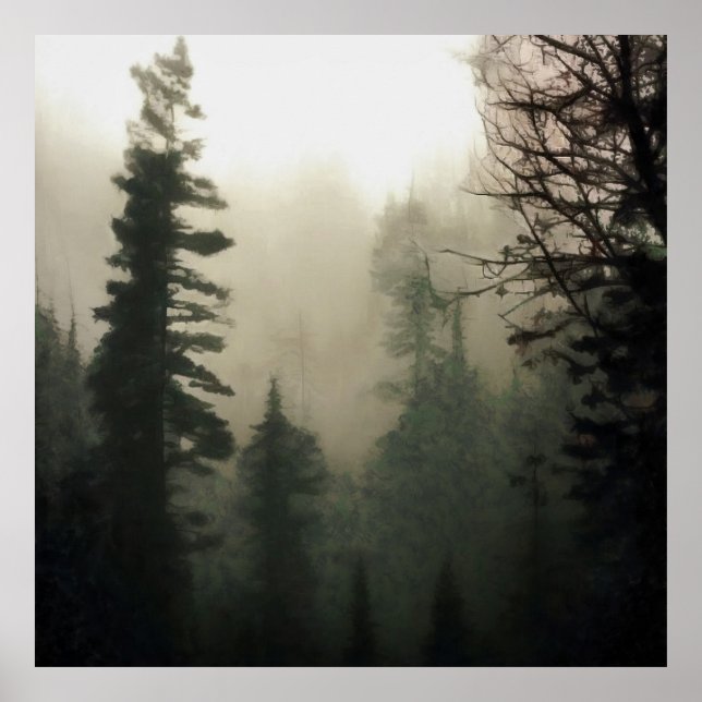 Moody Foggy Treescape liggande målning Poster (Framsidan)