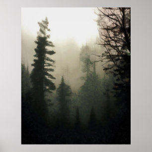 Moody Foggy Treescape liggande målning Poster