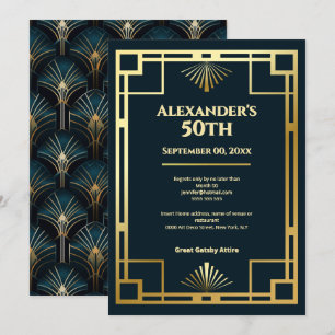 Moody Gatsby Art Deco 50-årsfest Inbjudningar