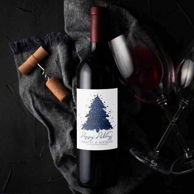 Moody God jul | Klassens Mörk Blåblå Träd Vinflaska Etikett (Skapare uppladdad)