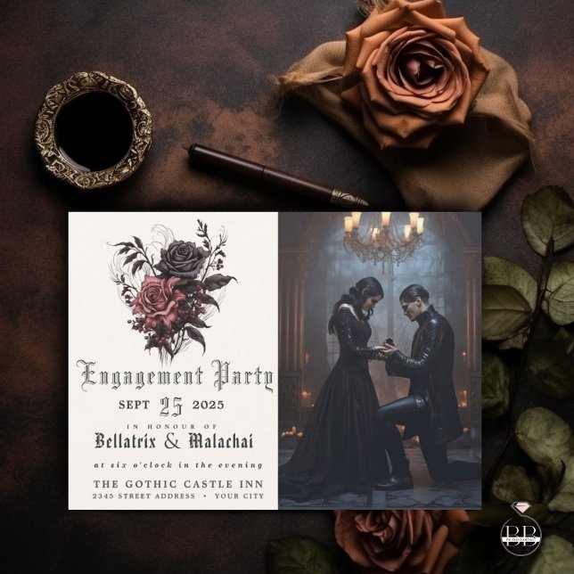 Moody Goth Rosewood Förlovningsfest Inbjudningar (Skapare uppladdad)