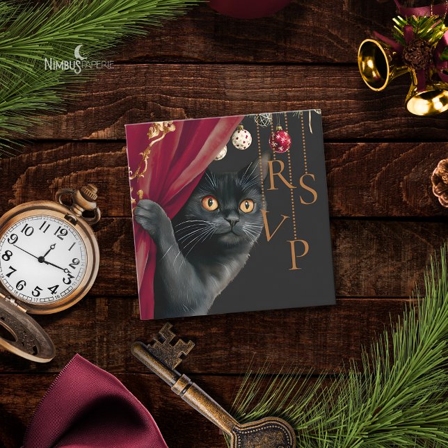 Moody Gothic Black Cat Christmas QR RSVP Card Anteckningskort (Skapare uppladdad)