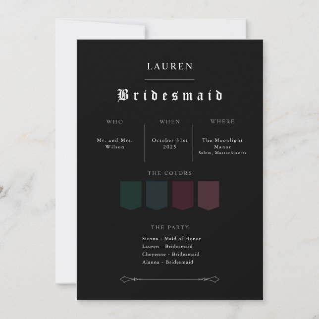 Moody Gothic Bridesmaid Proposal Invitation Inbjudningar (Framsida)