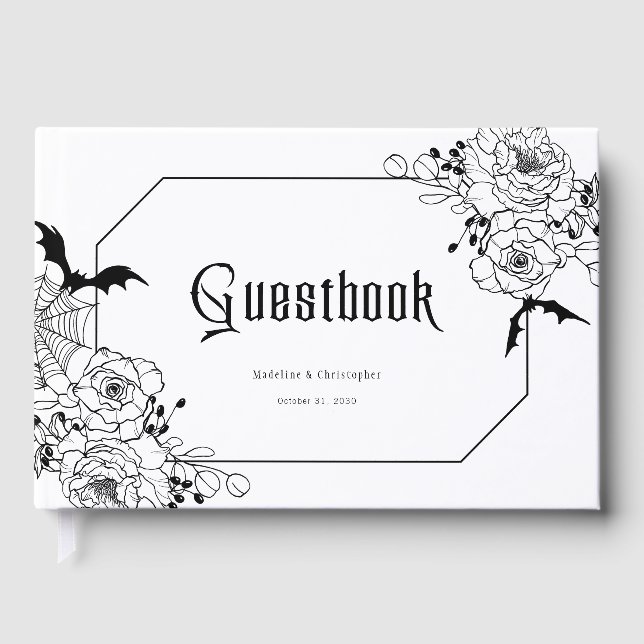 Moody Gothic Floral Wedding Gästböcker (Framsida)