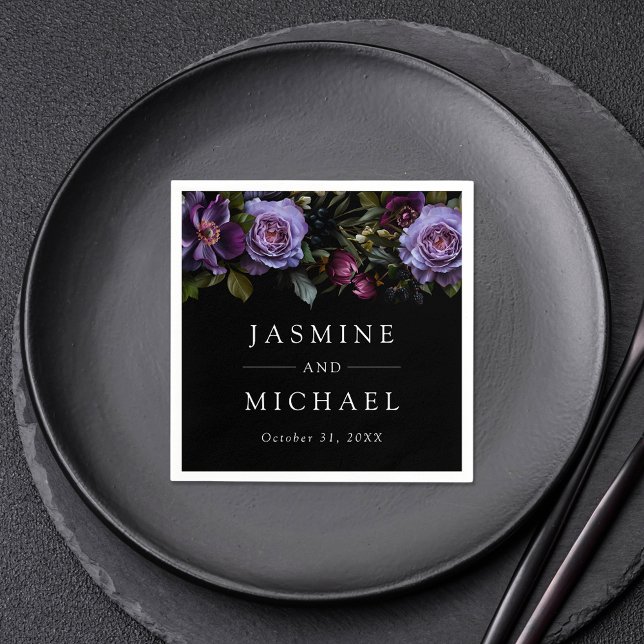 Moody gotisk Lila Blommigt Bröllop Pappersservett (Skapare uppladdad)