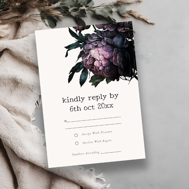 Moody gotisk Mörk Lila Black Peony Bröllop OSA Kort (Skapare uppladdad)