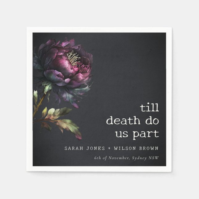 Moody gotisk Mörk Lila Black Peony Bröllop Pappersservett (Framsidan)