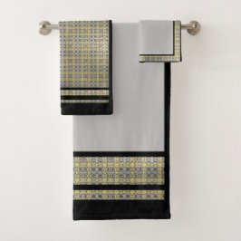 Moody Grått Black Guld Geometric Bath Towset Set