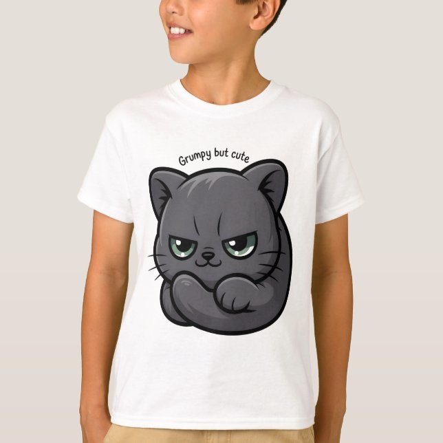 Moody Grått Kattunge Tecknad T Shirt (Framsida)