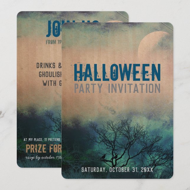 Moody Halloween Måne-inbjudan Inbjudningar (Fram/baksida)