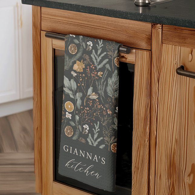 Moody Helgdag för botanisk Personlig i vinter Kökshandduk (Skapare uppladdad)