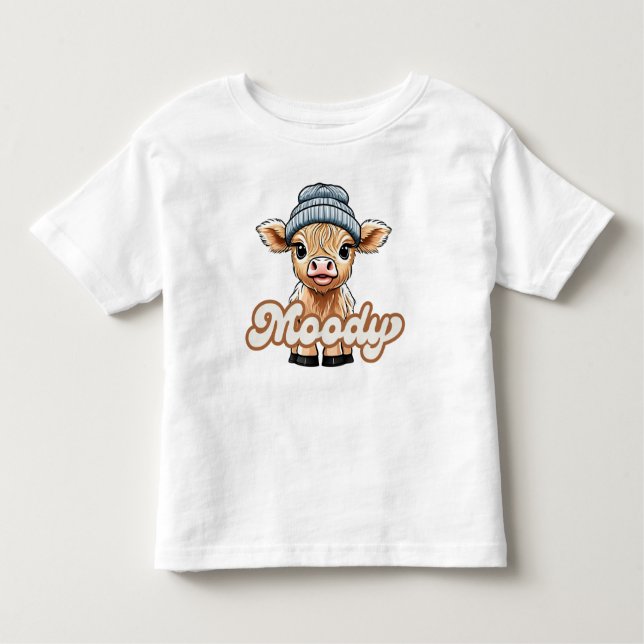 Moody Highland Cow Småbarn T-Shirt (Framsida)