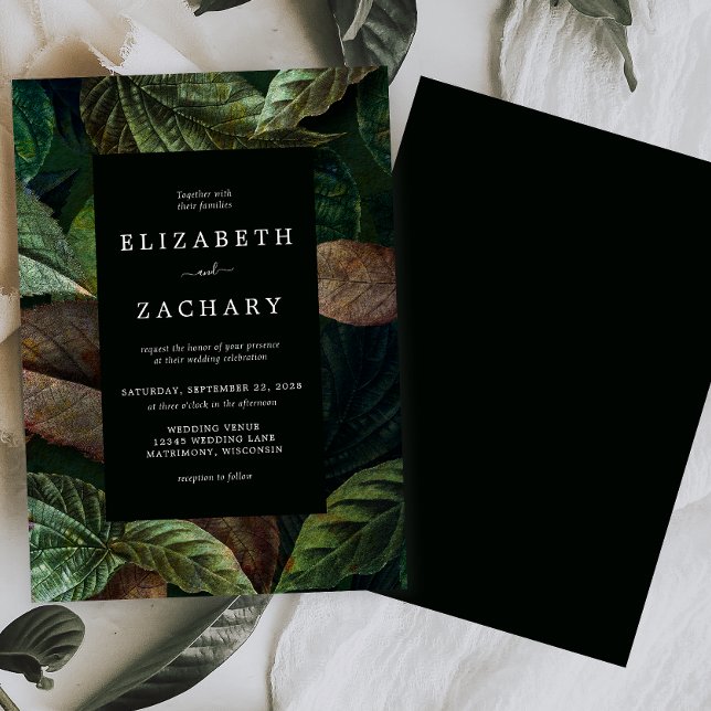 Moody Höst löv Mörk grönt bröllopsinbjudan Inbjudningar (Skapare uppladdad)