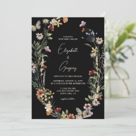 Moody inbjudan till Black Boho Wildblombröllop