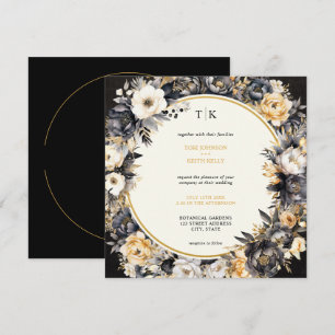 Moody inbjudan till Blommigt Black White & Guld br