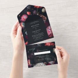 Moody inbjudan till Peony Blommigt Bröllop Arch