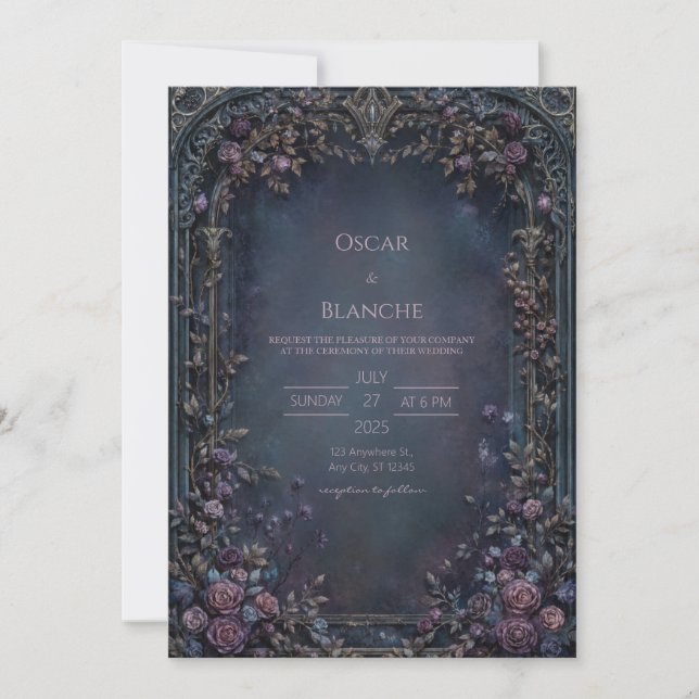 Moody Indigo Gothic Rose Archway Wedding Inbjudningar (Framsida)