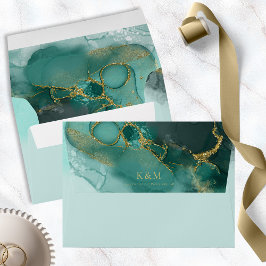 Moody Ink Emerald Guld Abstrakt Sjöglas ID988