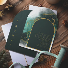 Moody Ink Emerald Guld Bröllopsdusch Arch ID988 Inbjudningar