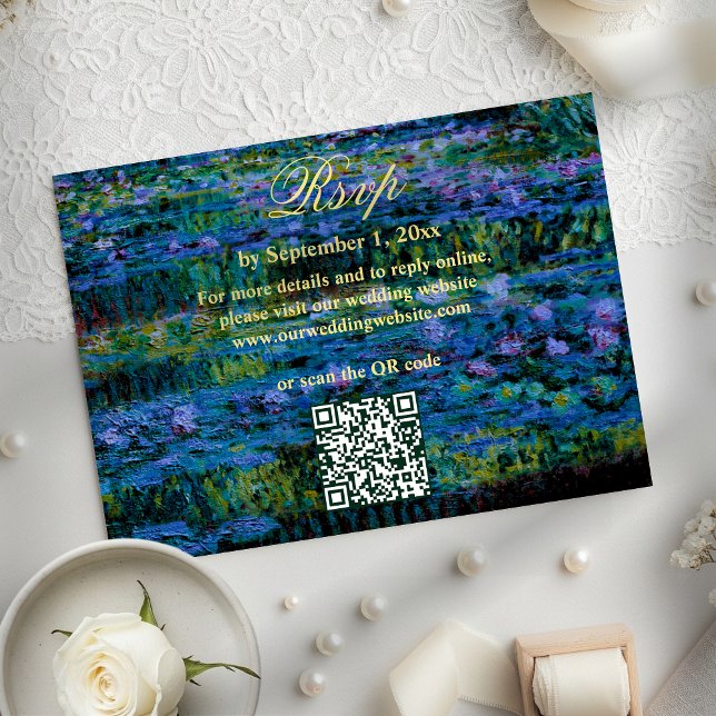 Moody Jewel Tone Water Lilies Wedding Website QR OSA Kort (Skapare uppladdad)