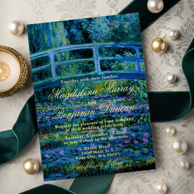 Moody Jewel Tones Monet Lily Pond Fine Art Wedding Inbjudningar (Skapare uppladdad)