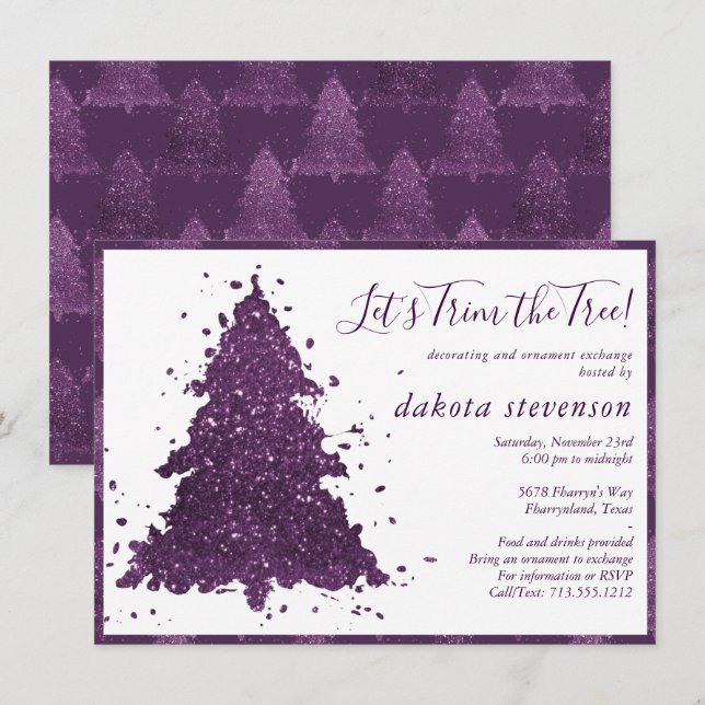 Moody jul | Deep Plum Lila Träd Trim Party Julkort (Fram/baksida)