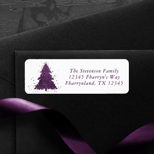 Moody Julgran | Deep Plum Lila Adress Returadress Etikett (Skapare uppladdad)